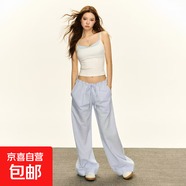 美式復古藍色格子闊腿休閑褲男女夏季新款低腰寬松褲子 淺藍色 常規(guī) XL
