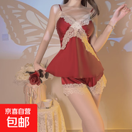 絲滑緞面蕾絲加胸墊性感吊帶上衣短褲慵懶女式家居服套裝 棗紅（吊帶+短褲） XL 115-130