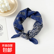 全棉絲巾小方巾女士春季新款歐美頭巾百搭腰果印花棉麻圍巾 QM5801-腰果藍 58*58cm