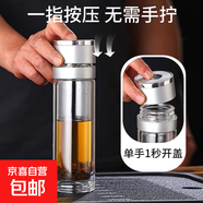 一鍵速開(kāi)雙層玻璃杯車(chē)載雙層玻璃水杯保溫杯茶杯茶水水杯水壺速開(kāi) 千層底一件速開(kāi)銀色蓋400ML