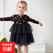 新款2025萬(wàn)圣節印花長(cháng)袖派對連衣裙 黑色 140