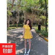 氣質(zhì)優(yōu)雅polo領(lǐng)針織收腰連衣裙女夏季新款韓版顯瘦百搭短裙 黃色 S