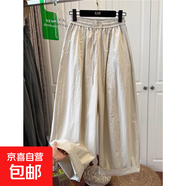 灰綠色彎刀休閑褲女夏季薄款大碼胖mm氣球褲小個(gè)子寬松顯瘦闊腿褲 淺卡其色 2XL 建議140-160斤