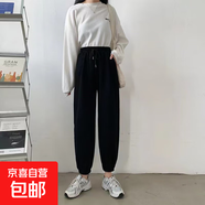 2025新款夏季薄款運動褲女灰色高腰寬松束腳百搭褲子休閑顯瘦ZHFS k711-黑色 L