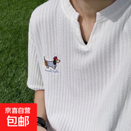 憶克薩美式復古小狗刺繡T恤男女寬松情侶半袖無(wú)袖坎肩體恤上衣 XB26白色 常規 2XL