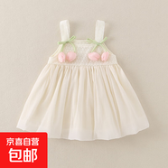 新款2025女寶寶夏季甜美可愛兒童夏款田園風(fēng)童裝小童甜美夏裙子 米色 80 cm