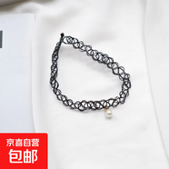 歐美編織松緊彈性項鏈魚(yú)線(xiàn)女鎖骨鏈頸帶項圈學(xué)生紋身脖飾女 黑色魚(yú)線(xiàn)珍珠