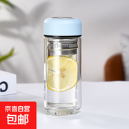 高硼硅雙層玻璃杯茶杯茶水分離小杯子2025新款女便攜隔熱花茶杯 淺藍色220ml女神蓋小圓底中杯