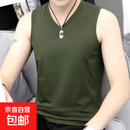 【純棉背心】四季男士無(wú)袖純色背心T恤運(yùn)動(dòng)透氣坎肩汗衫純棉無(wú)袖 V領(lǐng)軍綠 M 【建議90-100斤】