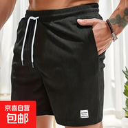 短褲男士夏季2025新款時(shí)尚潮流絨五分大褲衩寬松休閑運(yùn)動(dòng)中褲子 黑色 XL