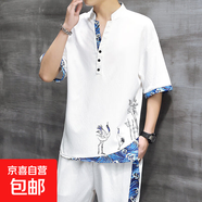 夏季冰絲短袖t恤2025夏裝新款休閑中國風(fēng)套裝唐裝寬松一套漢服男 10602-1-TZ200白色 3XL