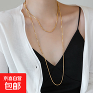 秋冬歐美蛇骨鏈長(cháng)款項鏈女簡(jiǎn)約疊搭基礎裸鏈毛衣鏈鈦鋼不掉色衛衣 金色 方蛇鏈雙層疊戴項鏈-120CM