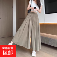 山本裙褲女夏季2025新款高腰顯瘦a字半身長(cháng)裙大碼胖mm冰絲闊腿褲 黑色 常規 小個(gè)子 適合158cm以下 M （體重96-115斤）