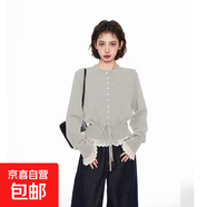 錦裳淑黑色假兩件蕾絲針織毛衣女早秋季內(nèi)搭收腰小個(gè)子短款開衫外 灰色 XL