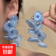 銀針彩色水晶花朵流蘇耳環(huán)甜美小清新耳鉤耳墜韓系高級感耳飾批發(fā) 19#銀針-藍色