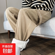 加絨/不加絨】褲子秋冬爆款哈倫休閑加絨燈芯絨工裝運(yùn)動(dòng)女褲ZHFS 卡其色【春秋款】 M