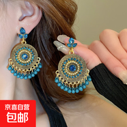 民族風(fēng)鳳凰月牙流蘇耳釘小眾復(fù)古設(shè)計(jì)感耳環(huán)夏季女輕奢高級(jí)感耳飾 7#鋼針-金色-藍(lán)色