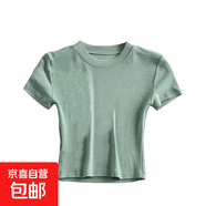 歐美風(fēng)辣妹時(shí)尚緊身高領(lǐng)短袖打底衫女內(nèi)搭修身高腰短款T恤上衣 綠色 L