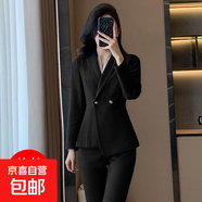 藍(lán)色職業(yè)西裝套裝女美容院秋季新款高級感前臺氣質(zhì)時尚職業(yè)裝正裝 黑色（單件外套） 2XL (建議118-128斤左右)