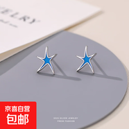 藍色小清新鳶尾花朵耳釘s925純銀韓版時(shí)尚耳環(huán)八芒星鋯石星星耳飾 藍色海星耳釘一對【925銀】