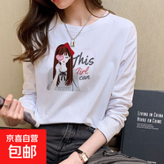 ins潮流新款長袖t恤女2025秋季寬松韓版百搭顯瘦印花圓領(lǐng)打底衫DM 棒棒糖少女頭領(lǐng)長袖T恤白色 M