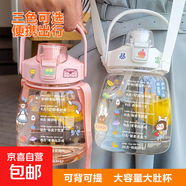 【京東物流】大肚杯噸噸杯雙飲吸管杯大容量新款夏季時尚杯子 【背帶+送貼紙】粉色 1300ml 1個