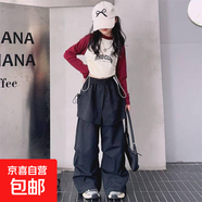 女童秋季炸街工裝褲兒童假兩件裙褲女孩走秀街舞爵士表演服闊腿褲 KTM-K125【黑色假兩件工裝褲】 140