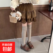 半身裙小個(gè)子秋冬花邊短裙燈芯絨棕色蛋糕裙女蓬蓬裙顯瘦a字裙冬 咖啡色 均碼