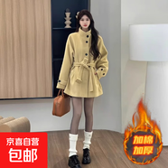 2025冬季厚毛呢外套甜妹黑色設(shè)計感短款大衣女QM 姜黃色【加厚加棉】 S