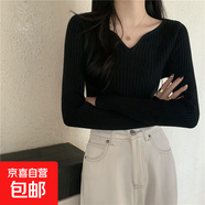 低領(lǐng)黑色打底衫女早秋韓系穿搭2025新款內(nèi)搭毛衣別致針織絕美上衣 黑色 L