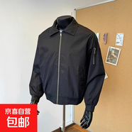 【美式復古】設計感翻領夾克簡約時尚百搭潮流夾克外套男女潮 黑色 XL (建議140-160斤)
