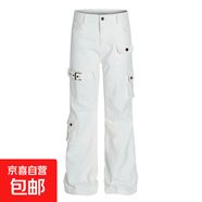 美式高街vibe白色綁帶微喇工裝牛仔男女cleanfit修身顯高彈力長褲 白色 常規(guī) 3XL