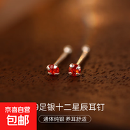 S999銀單鉆耳釘養(yǎng)耳洞耳環(huán)新款簡約迷你四爪鋯石耳骨釘防堵針耳棒 【一月石榴紅】