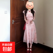 小個子清純粉色方領(lǐng)掐腰碎花連衣裙女長裙2025新款夏日絕美小裙子 粉色連衣裙 L 【建議110-120斤】