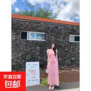 新款夏季女裝簡(jiǎn)約顯瘦遮肚子氣質(zhì)長(zhǎng)裙連衣裙女夏溫柔少女 粉紅色【面料有彈力】 L 【建議110-120斤】