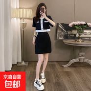 夏裝減齡一整套時(shí)尚休閑氣質(zhì)感時(shí)髦翻領(lǐng)短袖短裙兩件套女 919KD-黑色套裝 S （建議75-90斤）