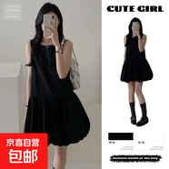 花苞無袖連衣裙女2025年韓系ins風(fēng)赫本小黑裙寬松顯瘦背心A字短裙 黑色 L 【建議110-120斤】