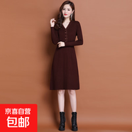 秋冬2025年新款女韓版修身中長(cháng)款配大衣針織冬季連衣裙毛衣打底衫 958咖啡 S  【建議80斤-95斤】
