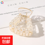 珍珠發(fā)夾盤(pán)發(fā)發(fā)卡后腦勺抓夾簡(jiǎn)約大號發(fā)抓網(wǎng)紅頭飾頭飾品 B33-A珍珠抓夾-三角形香檳 1個(gè)