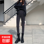 高腰黑色牛仔褲女秋冬2025新款顯瘦緊身小腳薄絨修身加絨褲子外穿 灰色八分(春秋款) 30 (二尺三)