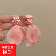 銀針彩色水晶花朵流蘇耳環(huán)甜美小清新耳鉤耳墜韓系高級感耳飾批發(fā) 31#銀針-粉色