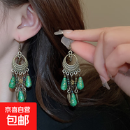 民族風(fēng)鳳凰月牙流蘇耳釘小眾復古設計感耳環(huán)夏季女輕奢高級感耳飾 31#耳鉤-古銅色-綠色