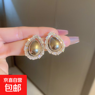 銀針大珍珠圓圈耳環(huán)時尚小眾夸張氣質(zhì)高級感耳釘法式復(fù)古百搭耳飾 91#銀針-金色-灰色珍珠水滴
