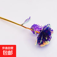 七彩炫光玫瑰花星空彩金浪漫情人節七夕送老婆女友生日禮物金箔 彩金紫玫瑰花 【送它一朵永不凋零的愛(ài)意玫瑰】