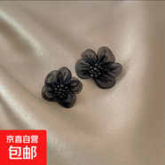 s925銀針黑色花朵耳環(huán)女氣質(zhì)小眾設(shè)計(jì)感蕾絲耳釘時(shí)尚復(fù)古簡約耳飾 主圖款