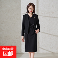 灰色西裝套裝女春秋2024新款高級感職業(yè)裝氣質(zhì)女神范西服套裙正裝 黑色外套+7585#連衣裙 XL