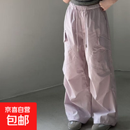 女童褲子春秋薄款工裝褲大童初中生女孩青少年夏裝傘兵褲 粉色 120