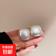 銀針大珍珠圓圈耳環(huán)時(shí)尚小眾夸張氣質(zhì)高級感耳釘法式復古百搭耳飾 22#銀針-白色-方形