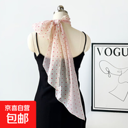 波點(diǎn)小絲巾女士夏季復古薄款歐根紗小長(cháng)巾斜角小飄帶系脖圍巾批發(fā) OGS002-淺粉 182*19cm