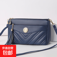 軟皮質(zhì)感女包包批發(fā)2024新款媽媽包時尚多層中年單肩斜挎包小方包 深藍色/